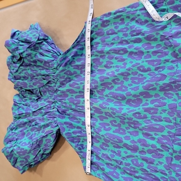Grace Atelier Size S Purple and Teal Leopard Print Balloon / Bubble Ruffle Top - Picture 8 of 14
